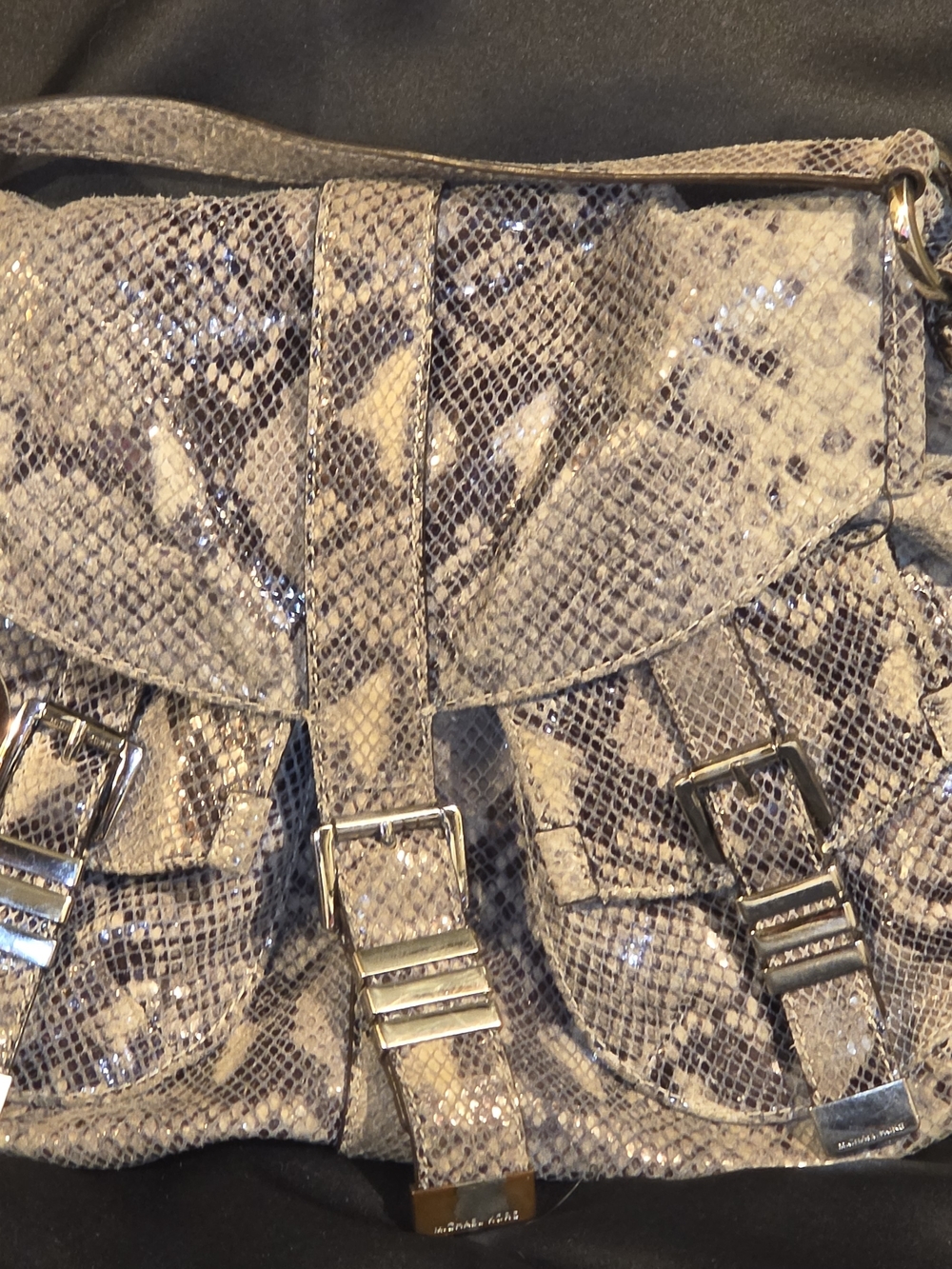 Michael Kors Snake-Embossed Silver-Gray Shoulder Bag
